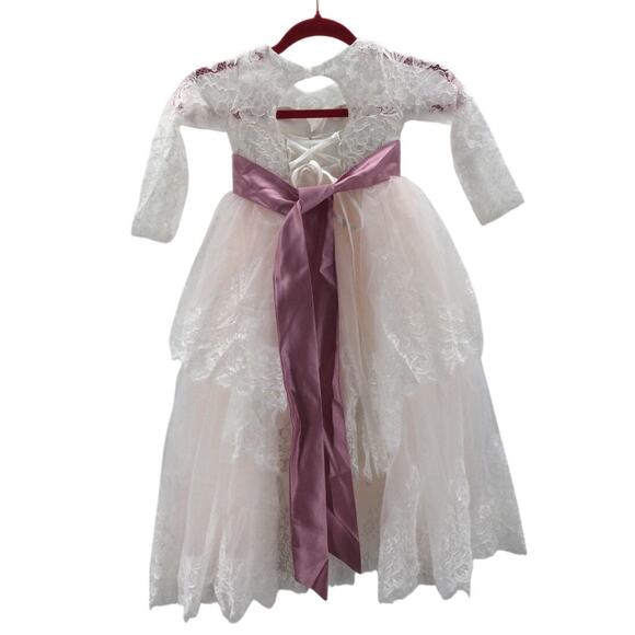 FLOWER GIRL PARTY DRESS Z 4-5 Y white pink mauve lace beaded wedding NEW B40 - Picture 2 of 7